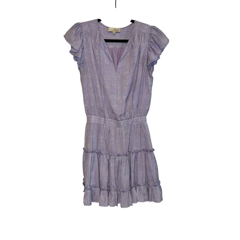 23 | Pinch Flutter Sleeve Tiered Mini Dress Lavender Purple Women Small